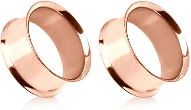 image: Rose Gold Plated Double Flared Tunnel Plug Earrings. Made of 316L Stainless Steel